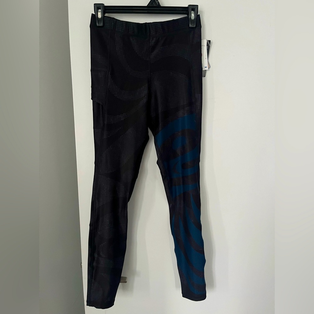 No.Mi.No.U Athleisure - Black and Blue Patterned Leggings (Size: S)